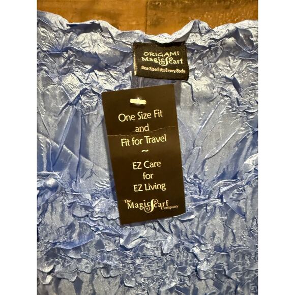 Origami Magic Scarf Women’s Blouse – Solid Blue, 3/4 Sleeve, One Size - Picture 3 of 7